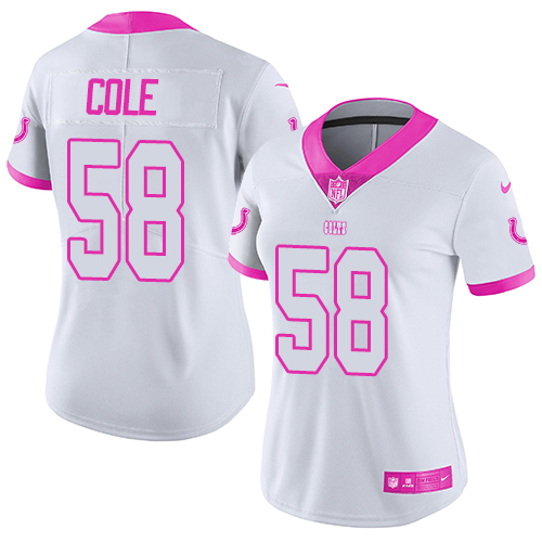 Women's Limited Trent Cole Nike Jersey White/Pink - #58 Rush Fashion NFL Indianapolis Colts